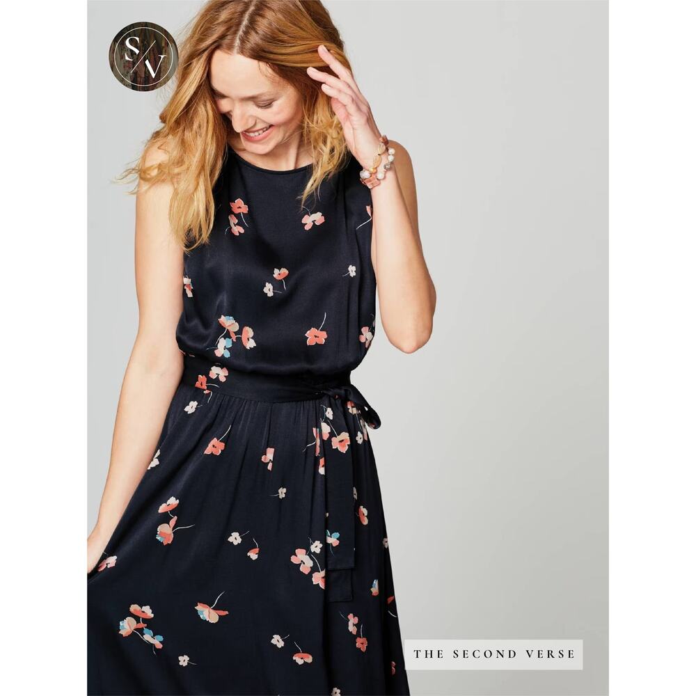 J. Jill Sleeveless Navy Floral Silky Maxi Dress Plus Size 4X - Picture 2 of 10